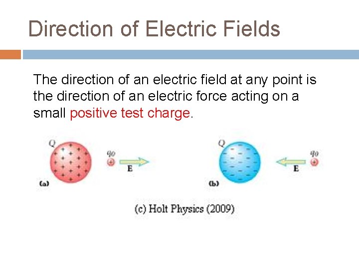 Direction of Electric Fields The direction of an electric field at any point is