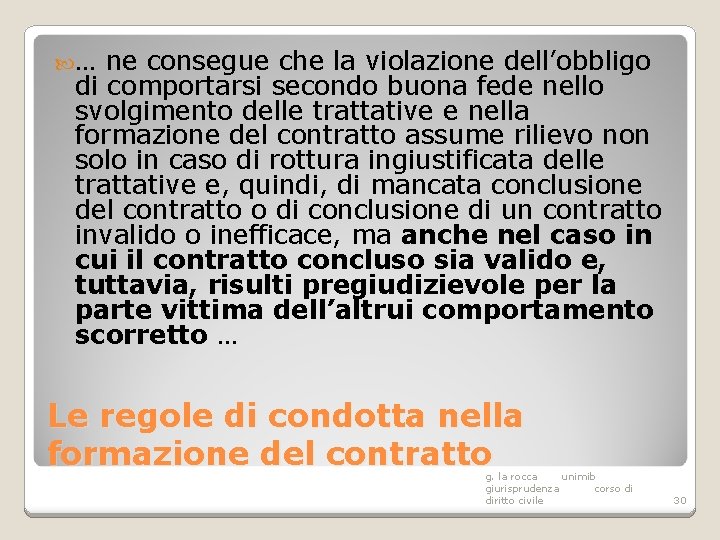  … ne consegue che la violazione dell’obbligo di comportarsi secondo buona fede nello