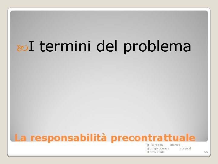  I termini del problema La responsabilità precontrattuale g. la rocca unimib giurisprudenza corso