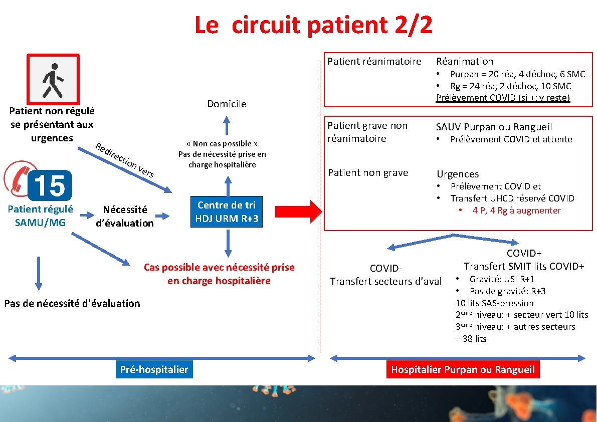 Le circuit patient 2/2 Entrée 1 Patient non régulé se présentant aux urgences Réanimation