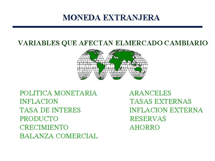MONEDA EXTRANJERA VARIABLES QUE AFECTAN ELMERCADO CAMBIARIO POLITICA MONETARIA INFLACION TASA DE INTERES PRODUCTO