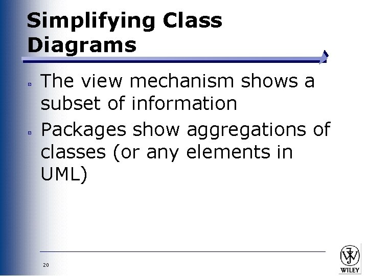 Simplifying Class Diagrams The view mechanism shows a subset of information Packages show aggregations