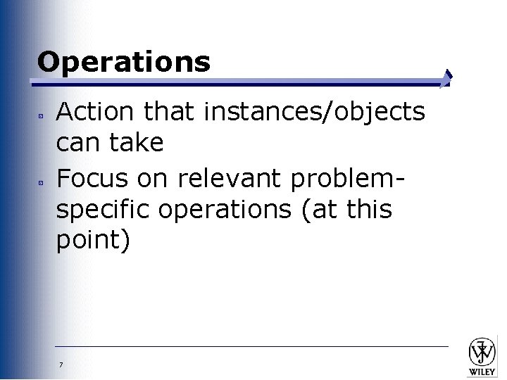Operations Action that instances/objects can take Focus on relevant problemspecific operations (at this point)