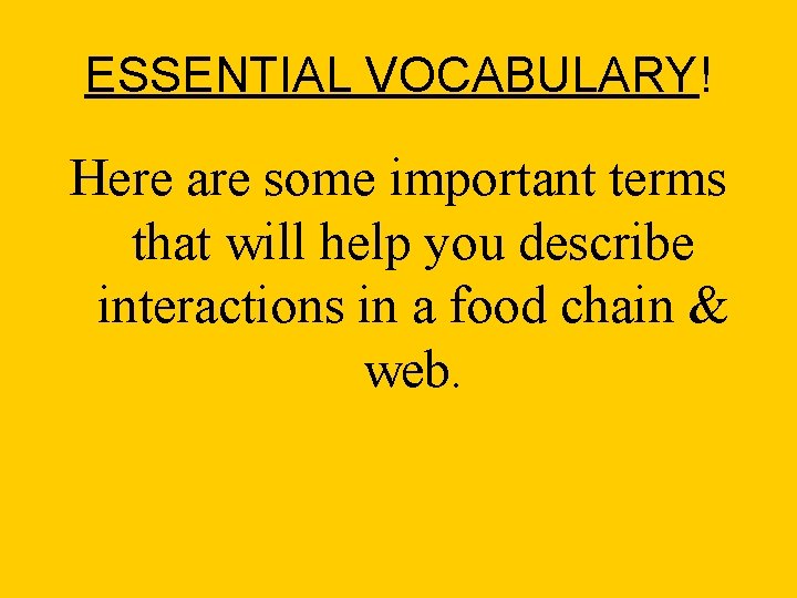 ESSENTIAL VOCABULARY! Here are some important terms that will help you describe interactions in