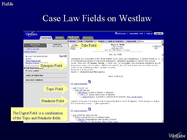 Fields Case Law Fields on Westlaw Title Field Synopsis Field Topic Field Headnote Field