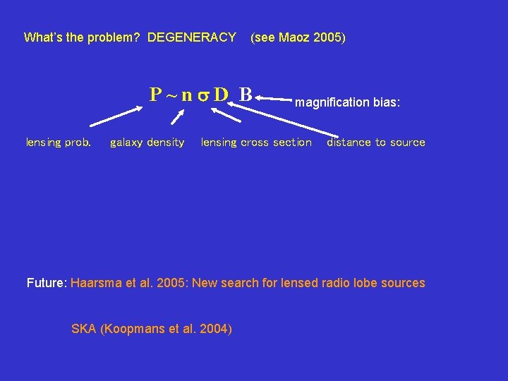 What’s the problem? DEGENERACY (see Maoz 2005) P~ns. D B lensing prob. galaxy density