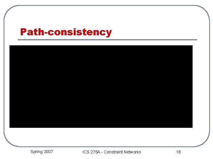 Path-consistency Spring 2007 ICS 275 A - Constraint Networks 18 