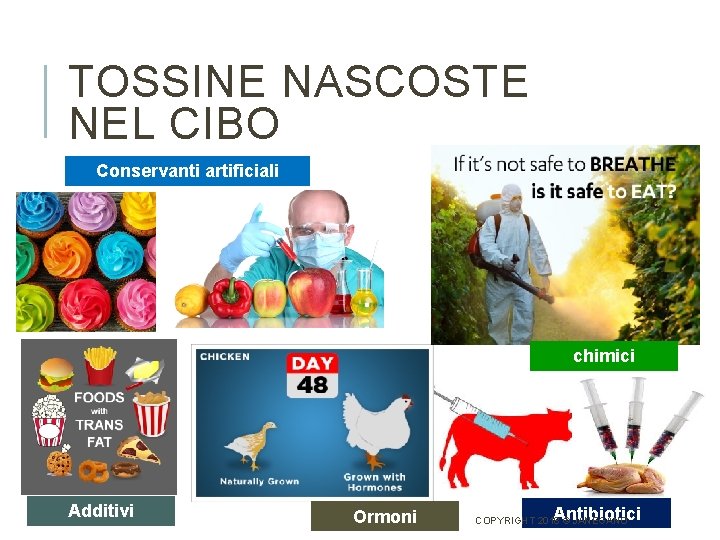 TOSSINE NASCOSTE NEL CIBO Conservanti artificiali chimici Additivi Ormoni Antibiotici COPYRIGHT 2018 © JANEGANO