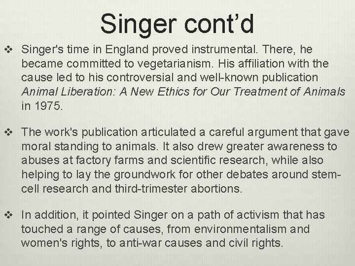 Peter Singer 1946 Animal Rights Leo R Sandy
