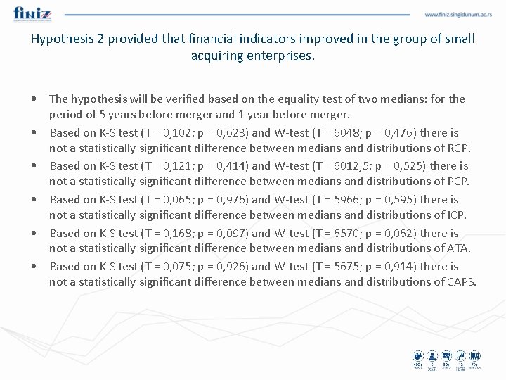 Hypothesis 2 provided that financial indicators improved in the group of small acquiring enterprises.