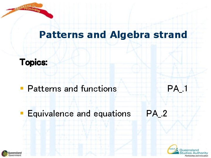 Patterns and Algebra strand Topics: § Patterns and functions § Equivalence and equations PA_.