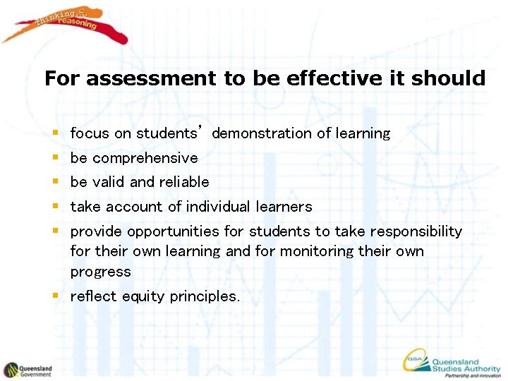 For assessment to be effective it should § § § focus on students’ demonstration
