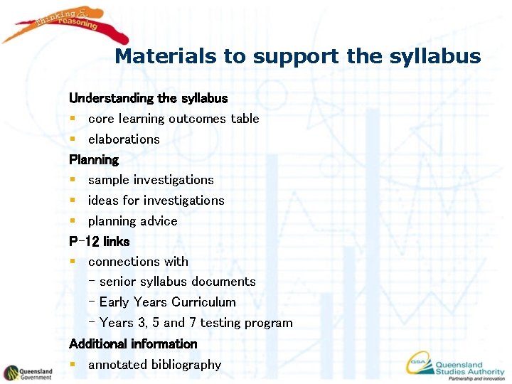 Materials to support the syllabus Understanding the syllabus § core learning outcomes table §