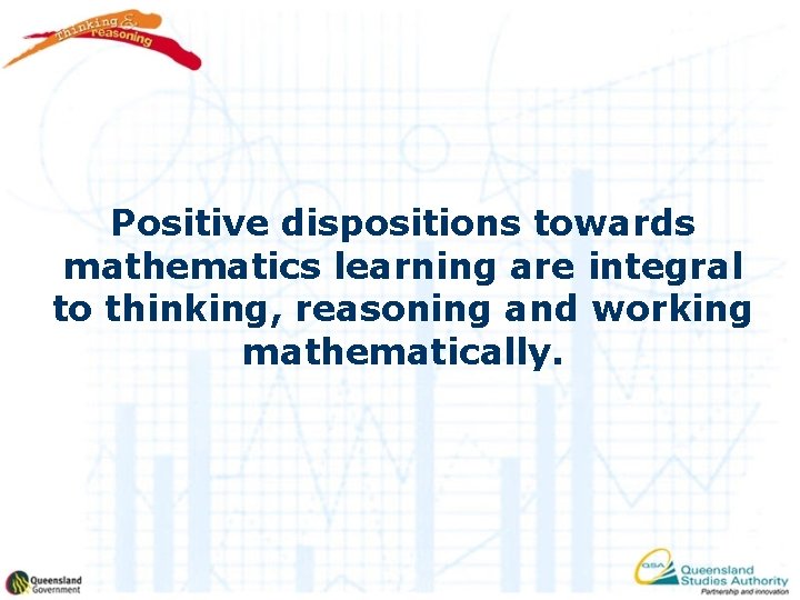 Positive dispositions towards mathematics learning are integral to thinking, reasoning and working mathematically. 