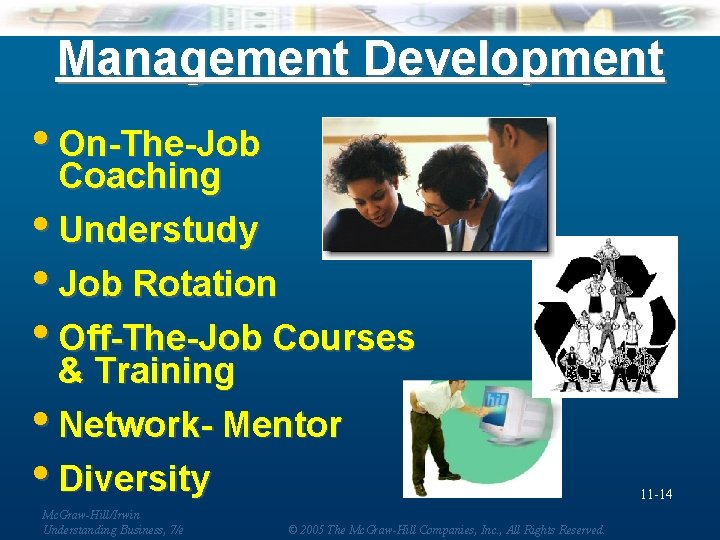 Management Development • On-The-Job Coaching • Understudy • Job Rotation • Off-The-Job Courses &