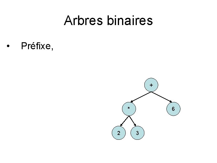 Arbres binaires • Préfixe, + * 2 6 3 