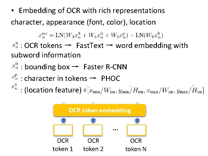  • Embedding of OCR with rich representations character, appearance (font, color), location :