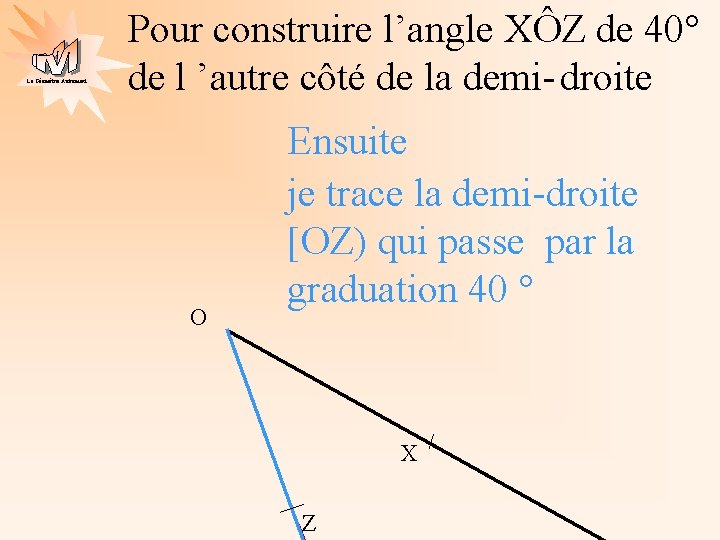 La Géométrie Autrement Pour construire l’angle XÔZ de 40° de l ’autre côté de