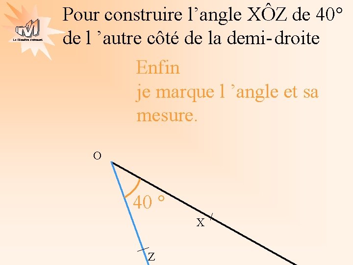 La Géométrie Autrement Pour construire l’angle XÔZ de 40° de l ’autre côté de