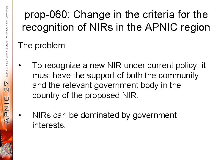 prop-060: Change in the criteria for the recognition of NIRs in the APNIC region
