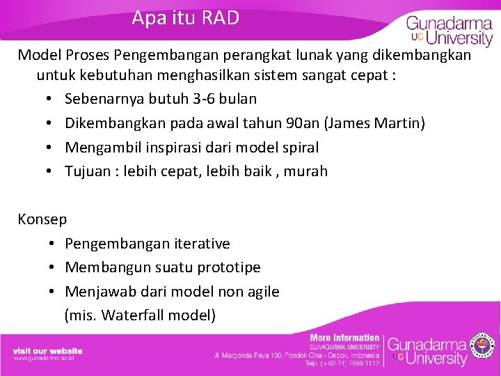 Apa itu RAD Model Proses Pengembangan perangkat lunak yang dikembangkan untuk kebutuhan menghasilkan sistem