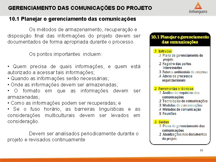 GERENCIAMENTO DAS COMUNICAÇÕES DO PROJETO 10. 1 Planejar o gerenciamento das comunicações Os métodos