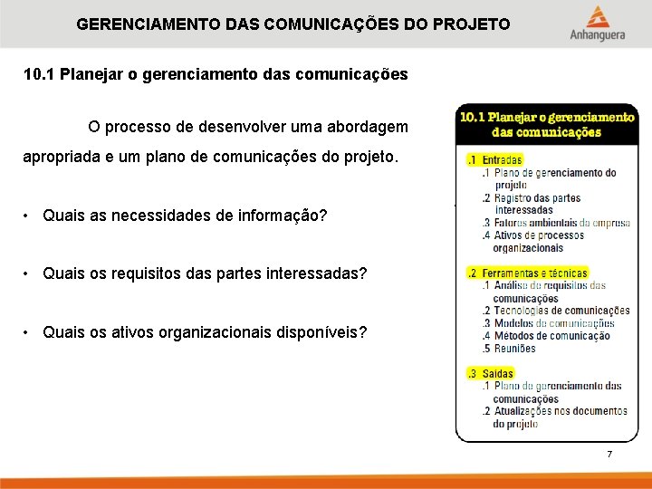 GERENCIAMENTO DAS COMUNICAÇÕES DO PROJETO 10. 1 Planejar o gerenciamento das comunicações O processo GERENCIAMENTO DAS COMUNICAÇÕES DO PROJETO 10. 1 Planejar o gerenciamento das comunicações O processo