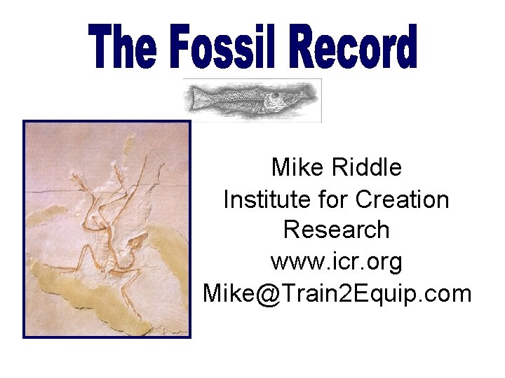 Mike Riddle Institute for Creation Research www. icr. org Mike@Train 2 Equip. com 