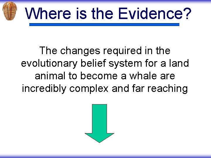 Where is the Evidence? The changes required in the evolutionary belief system for a