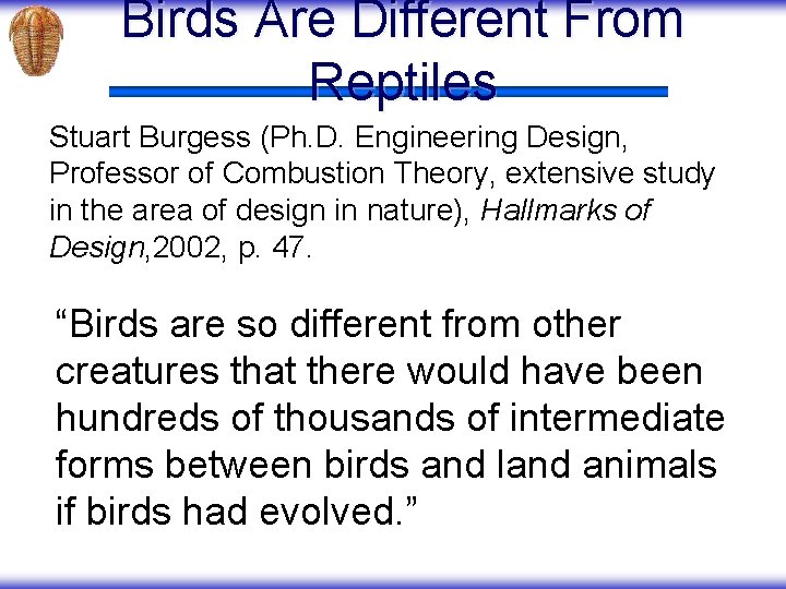 Birds Are Different From Reptiles Stuart Burgess (Ph. D. Engineering Design, Professor of Combustion