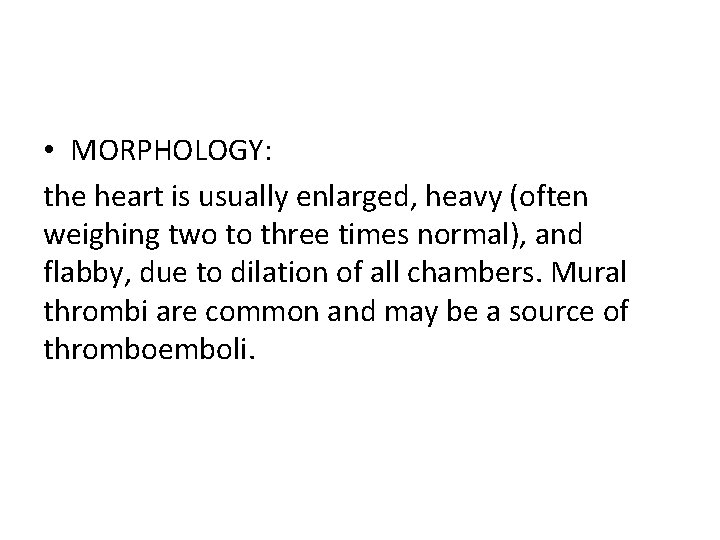  • MORPHOLOGY: the heart is usually enlarged, heavy (often weighing two to three