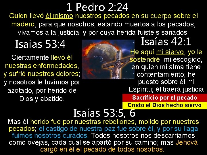 1 Pedro 2: 24 Quien llevó él mismo nuestros pecados en su cuerpo sobre