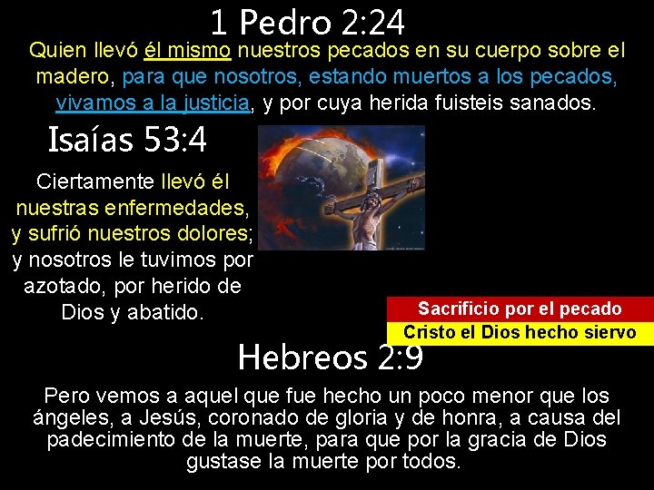 1 Pedro 2: 24 Quien llevó él mismo nuestros pecados en su cuerpo sobre