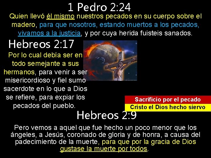 1 Pedro 2: 24 Quien llevó él mismo nuestros pecados en su cuerpo sobre