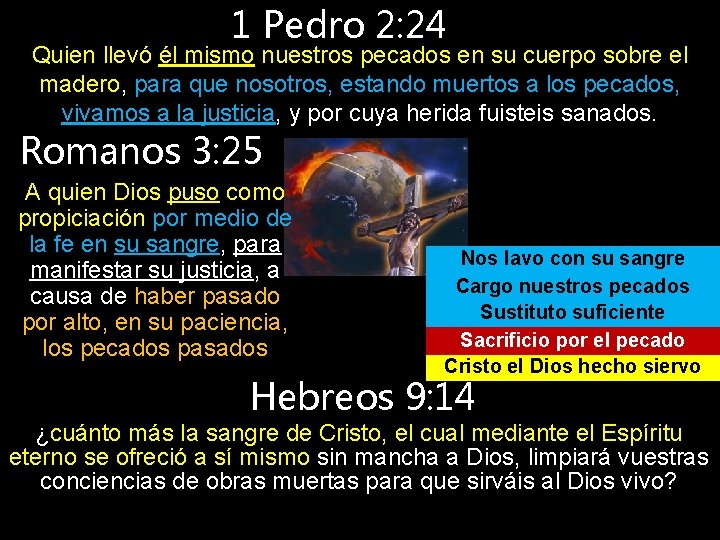 1 Pedro 2: 24 Quien llevó él mismo nuestros pecados en su cuerpo sobre