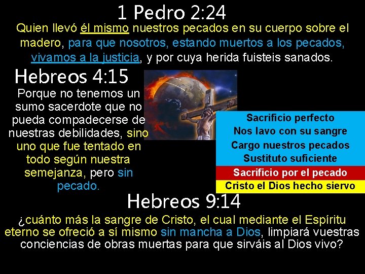 1 Pedro 2: 24 Quien llevó él mismo nuestros pecados en su cuerpo sobre