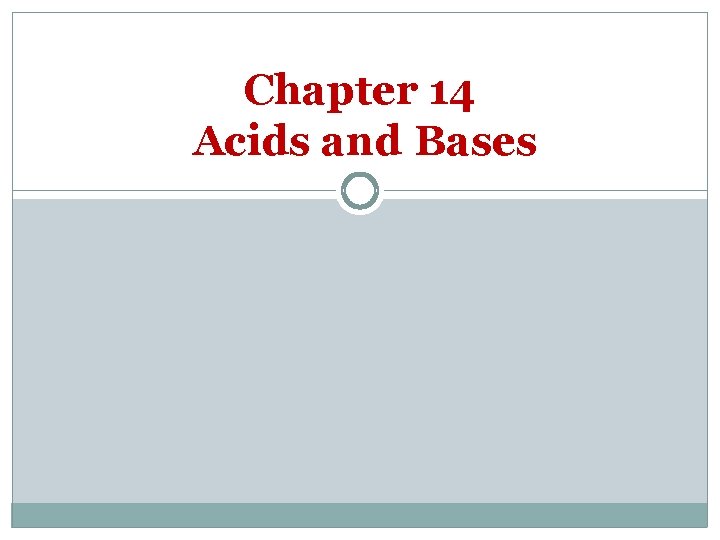 Chapter 14 Acids and Bases 