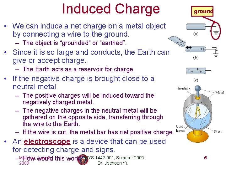 Induced Charge ground • We can induce a net charge on a metal object