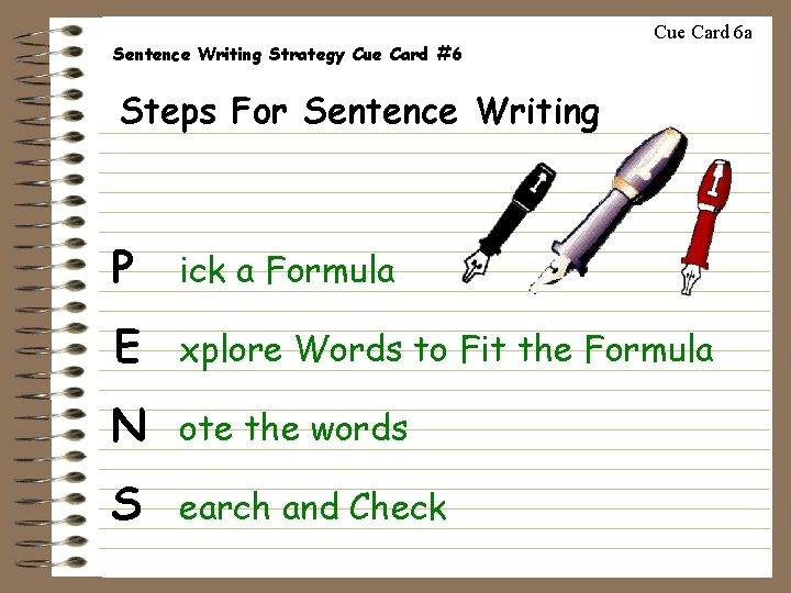 Sentence Writing Strategy Cue Card #6 Cue Card 6 a Steps For Sentence Writing