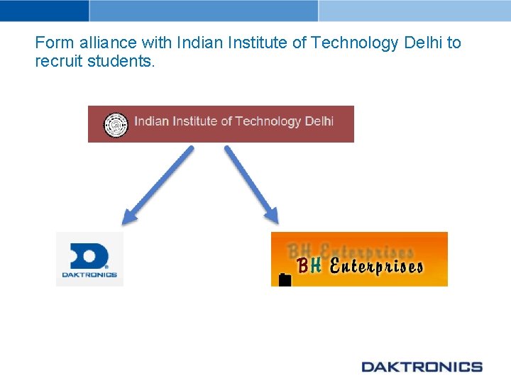 Form alliance with Indian Institute of Technology Delhi to recruit students. 