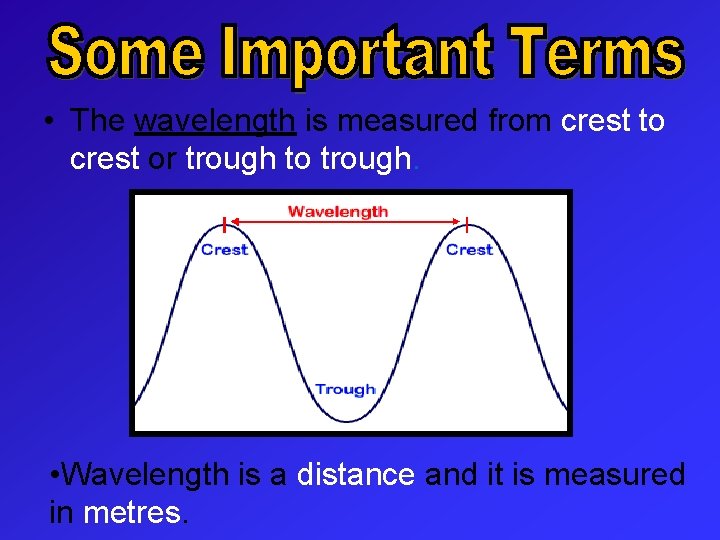  • The wavelength is measured from crest to crest or trough to trough.