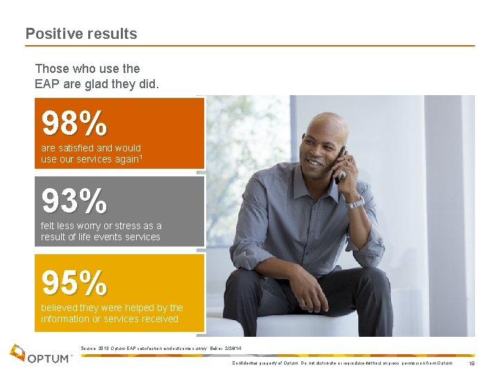Positive results Those who use the EAP are glad they did. 98% are satisfied