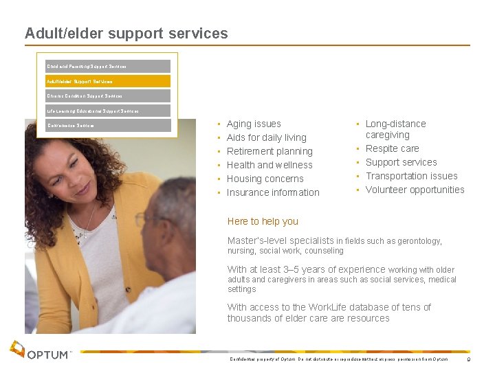 Adult/elder support services Child and Parenting Support Services Adult/elder Support Services Chronic Condition Support