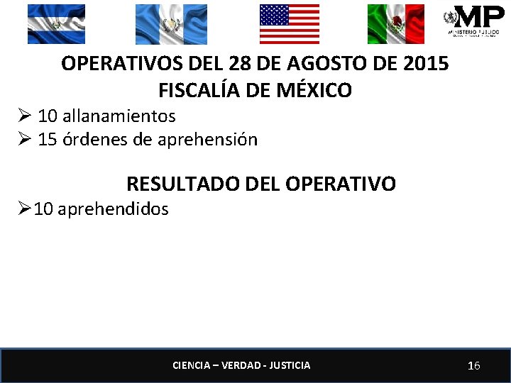 OPERATIVOS DEL 28 DE AGOSTO DE 2015 FISCALÍA DE MÉXICO Ø 10 allanamientos Ø