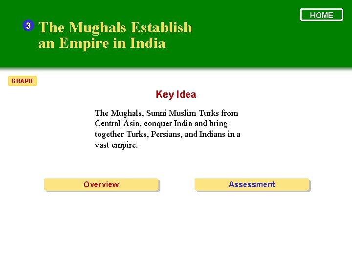 3 HOME The Mughals Establish an Empire in India GRAPH Key Idea The Mughals,