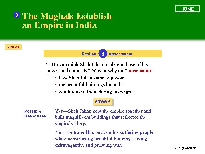 3 The Mughals Establish an Empire in India HOME GRAPH Section 3 Assessment 3.