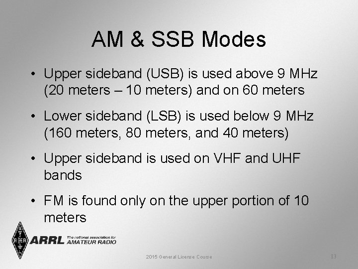 AM & SSB Modes • Upper sideband (USB) is used above 9 MHz (20