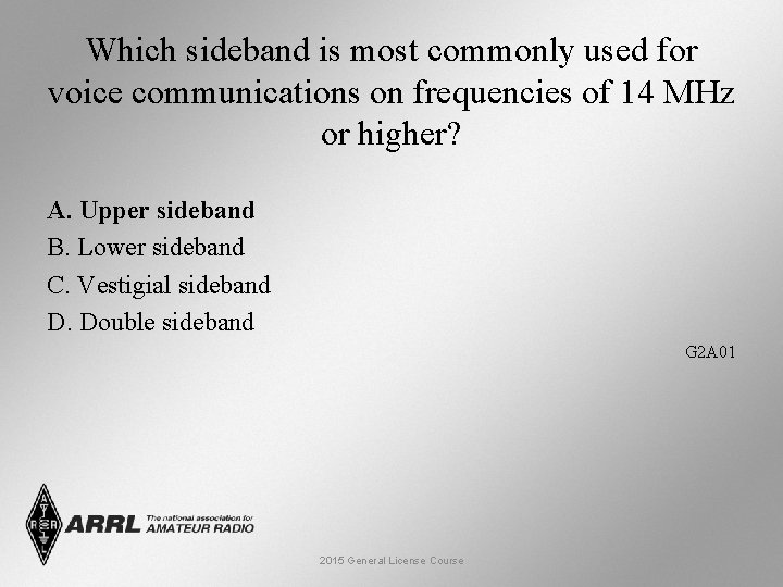 Which sideband is most commonly used for voice communications on frequencies of 14 MHz