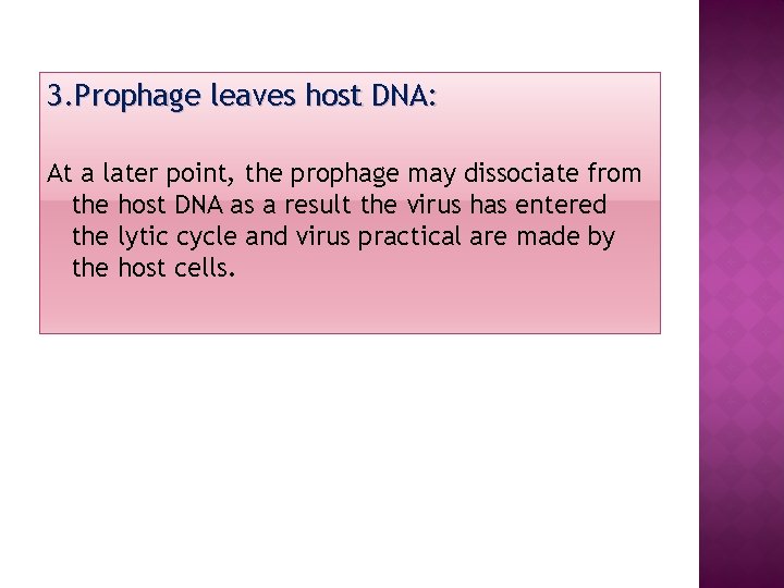 3. Prophage leaves host DNA: At a later point, the prophage may dissociate from