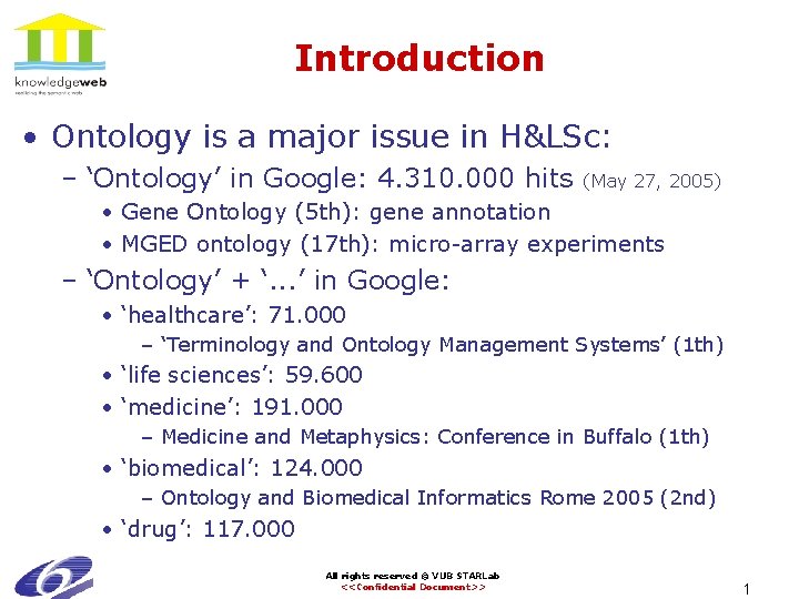 Introduction • Ontology is a major issue in H&LSc: – ‘Ontology’ in Google: 4.